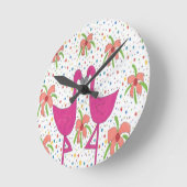 Floral Flamingo Fiesta Ronde Klok (Hoek)