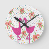 Floral Flamingo Fiesta Ronde Klok (Voorkant)