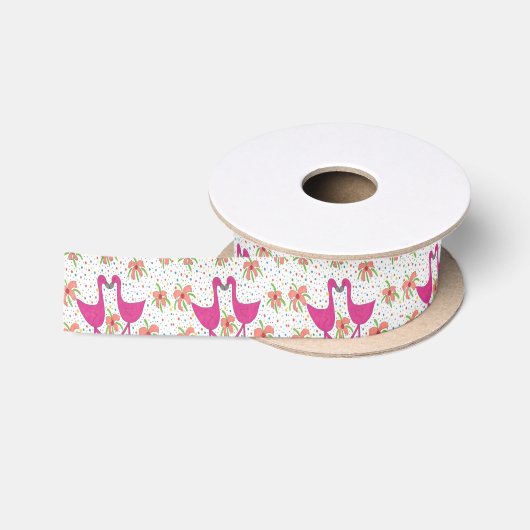Floral Flamingo Fiesta Satijnen Lint (Spoel)
