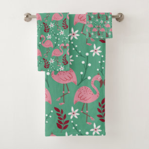 Floral flamingo naadloos roze groen patroon bad handdoek