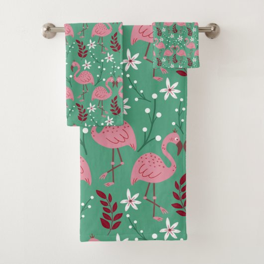 Floral flamingo naadloos roze groen patroon bad handdoek (Insitu)