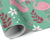 Floral flamingo naadloos roze groen patroon cadeaupapier (Rol Hoek)