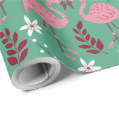 Floral flamingo naadloos roze groen patroon cadeaupapier (Rol Hoek)