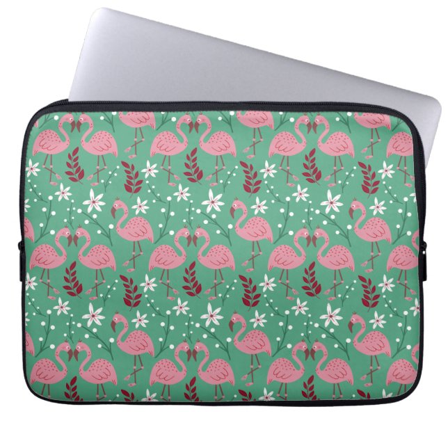 Floral flamingo naadloos roze groen patroon laptop sleeve (Voorkant)
