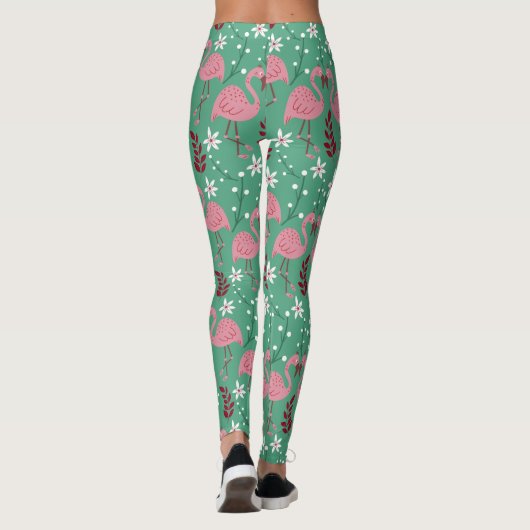 Floral flamingo naadloos roze groen patroon leggings (Achterkant)