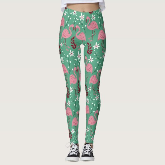 Floral flamingo naadloos roze groen patroon leggings (Voorkant)