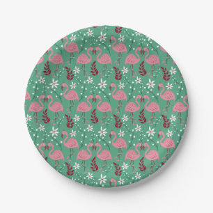 Floral flamingo naadloos roze groen patroon papieren bordje