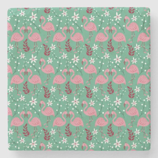 Floral flamingo naadloos roze groen patroon stenen onderzetter (Voorkant)