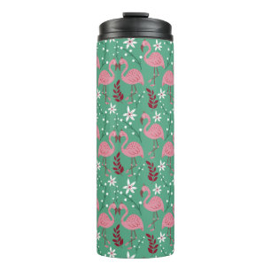 Floral flamingo naadloos roze groen patroon thermosbeker