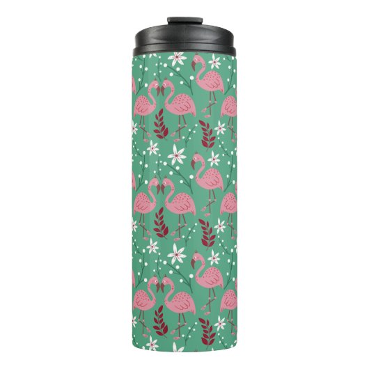 Floral flamingo naadloos roze groen patroon thermosbeker (Voorkant)