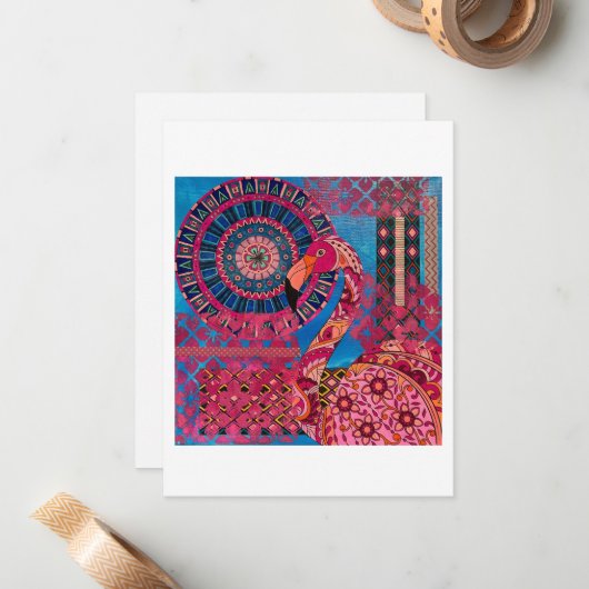 Floral Flamingo Notitiekaartje (Voorkant / Achterkant in situ)