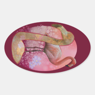 Floral Flamingo Ovale Sticker