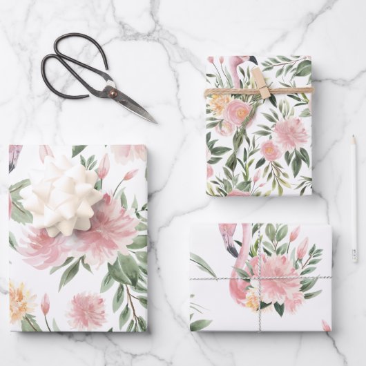 Floral Flamingo patroon Inpakpapier Vel (Voorkant)