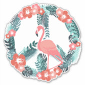 Floral Flamingo Peace Sign Cute Pink Sticker (Voorkant)