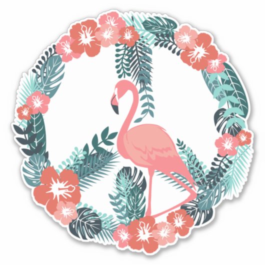 Floral Flamingo Peace Sign Cute Pink Sticker (Voorkant)