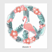 Floral Flamingo Peace Sign Cute Pink Sticker (Vel)