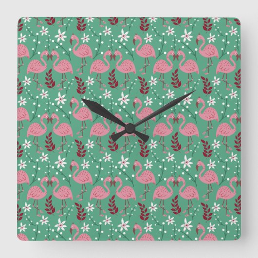 Floral flamingo seamless pattern pink green vierkante klok (Voorkant)