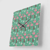 Floral flamingo seamless pattern pink green vierkante klok (Hoek)