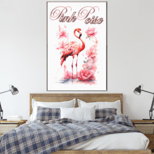 Floral Flamingo Stroll   Waterverf bloemontwerp Canvas Afdruk