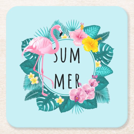 Floral Flamingo Summer Bliss Kartonnen Onderzetters (Voorkant)