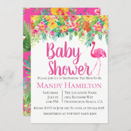 Floral Flamingo Tropical Baby shower Invitation Kaart