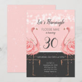 Floral Flamingo Verjaardagsuitnodiging | Roos Gold Kaart (Voorkant / Achterkant)