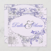  Floral Fleur De Lis Lavendar Wedding Kaart (Voorkant / Achterkant)