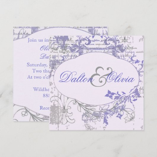Floral Fleur De Lis Lavendar Wedding Kaart (Voorkant / Achterkant)