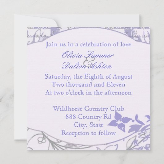  Floral Fleur De Lis Lavendar Wedding Kaart (Achterkant)