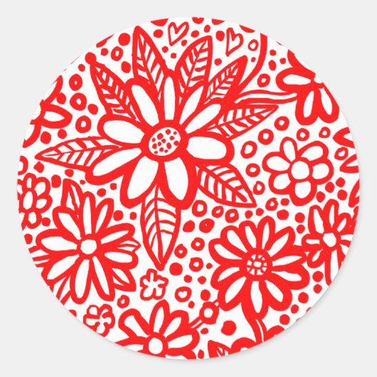 Floral Flocked Ronde Sticker (Voorkant)