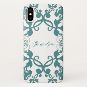 Floral Flourish Blauwgroen Peacock Custom Name Cas iPhone X Hoesje