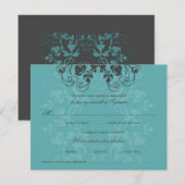  Floral Flourish Blauwgroen Peacock RSVP-kaart RSVP Kaartje (Voorkant / Achterkant)