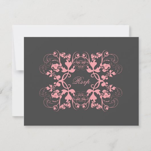  Floral Flourish Charcoal Pink RSVP-kaart RSVP Kaartje (Achterkant)