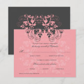  Floral Flourish Charcoal Pink RSVP-kaart RSVP Kaartje (Voorkant / Achterkant)