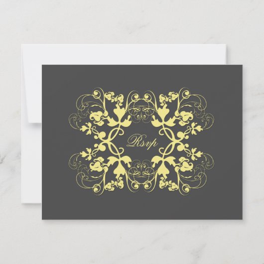  Floral Flourish Charcoal Yellow RSVP-kaart RSVP Kaartje (Achterkant)
