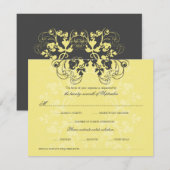 Floral Flourish Charcoal Yellow RSVP-kaart RSVP Kaartje (Voorkant / Achterkant)