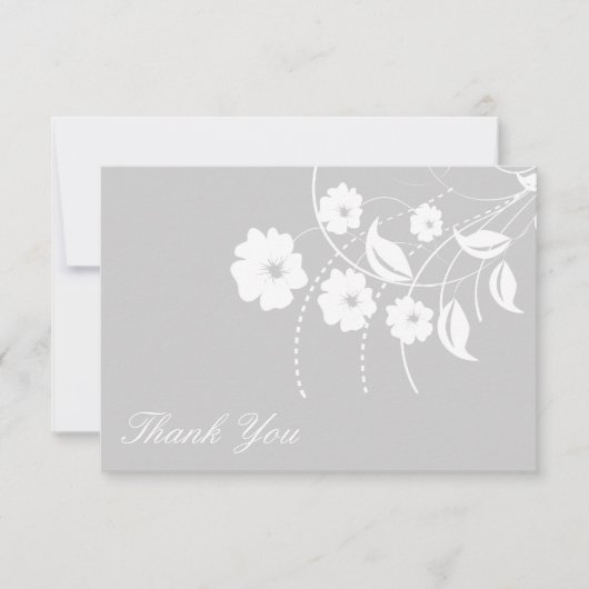 Floral Flourish Dank je wel (zilver / wit) Notitiekaartje (Voorkant)