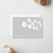 Floral Flourish Dank je wel (zilver / wit) Notitiekaartje (Voorkant / Achterkant in situ)