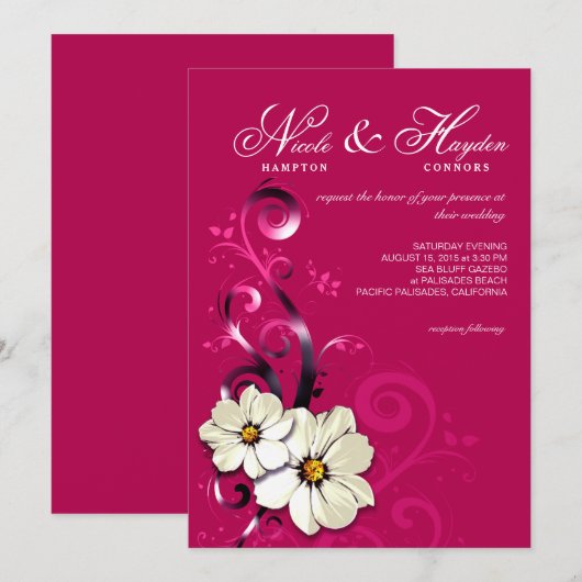  Floral Flourish Monogram | fuchsia Kaart (Voorkant / Achterkant)