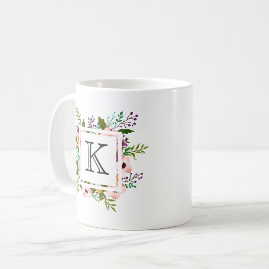Floral Flourish Monogram Koffiemok (Voorkant links)