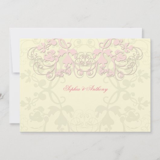 Floral Flourish Pink Wedding Invitation Kaart (Voorkant)