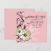  Floral Flourish Sparen de Datum | Roze Kaart (Voorkant / Achterkant)