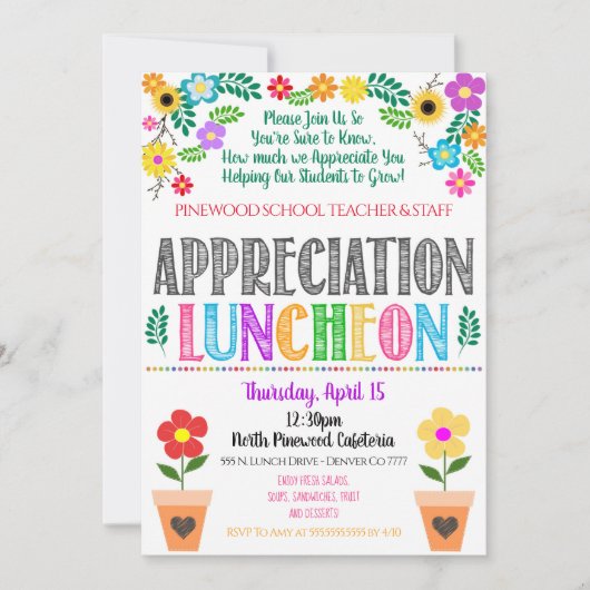 Floral Flower Appreciation Luncheon Invite Kaart (Voorkant)