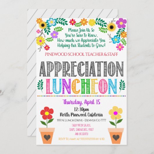 Floral Flower Appreciation Luncheon Invite Kaart (Voorkant / Achterkant)