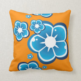 Floral Flower Blue Oranje Pattern Kussen