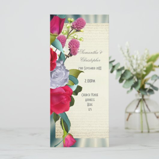 Floral flower bouquet-kerktrouwprogramma programmakaart (Staand voorkant)