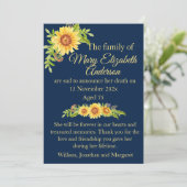 Floral Flower Death and Funeral Announcement Blue  Aankondiging (Staand voorkant)