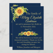 Floral Flower Death and Funeral Announcement Blue  Aankondiging (Voorkant / Achterkant)