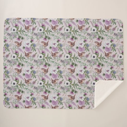 Floral Flower Lupin Thistle Bird Scottish Pattern Sherpa Deken (Voorkant (horizontaal))