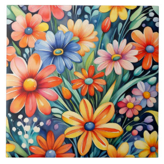 Floral flower modern art print ceramic tile tegeltje